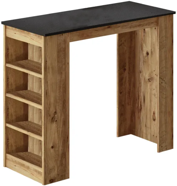 NORDVÄRK ST1 bar table, with 3 shelves - natural and black melamine (120x51.6)