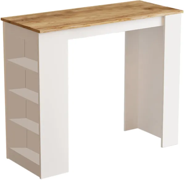 NORDVÄRK ST1 bar table, with 3 shelves - white and natural melamine (120x51.6)