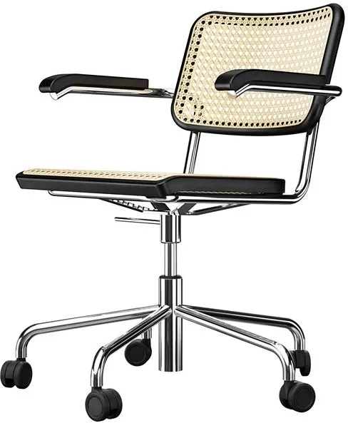 Thonet S 64 VDR Swivel Office Chair with Armrests Chrome/Black Stained Beech