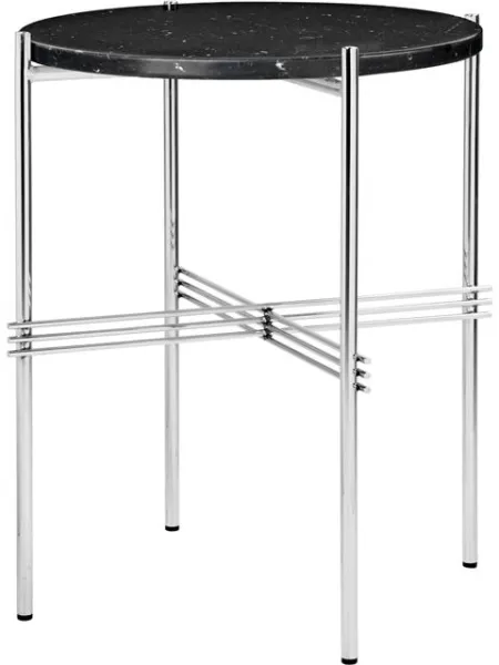 GUBI TS Side Table Round Ø40 Polished Steel/Black Marquina Marble