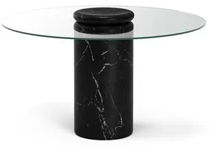 Karakter Castore Dining Table Ø130 Nero Marquina Marble/Clear Glass